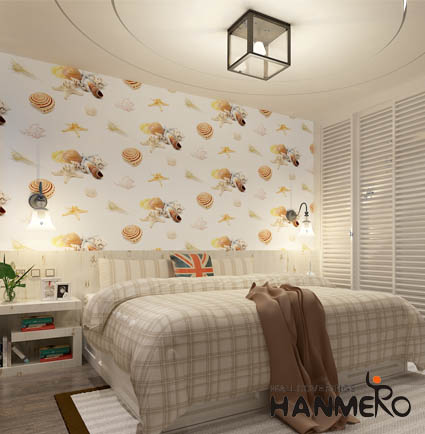 HANMERO Cute 3D Shell Starfish Conch Pattern Removable Non-woven Wallpaper