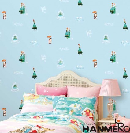 HANMERO Kids Cartoon Blue Printed Non woven Wallpaper For Baby Interior Room