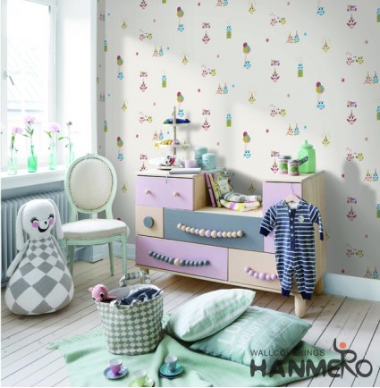 HANMERO Kids Cartoon White Printed Non woven Wallpaper For Baby Interior Room