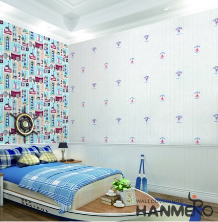 HANMERO Kids Cartoon Blue And Red Printed Non woven Wallpaper For Baby Interior Room