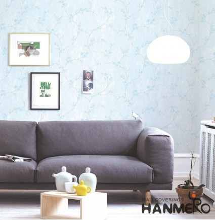 HANMERO Wall Decoration Pastoral PVC Foam Floral Blue Room Interior Wallpaper