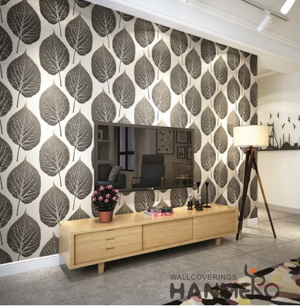 HANMERO 3D Natural Embossing PVC Wallpaper 20.86*393inches Black Home Decor