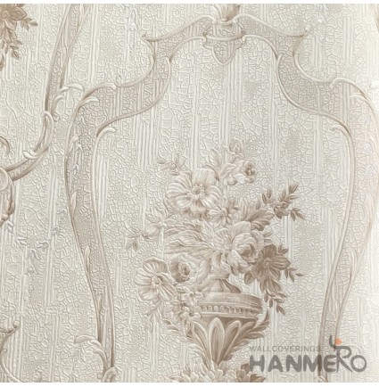 HANMERO European Deep Embossed PVC Cream Floral Wallpaper 580g 0.53*10M/Roll