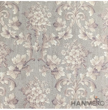 HANMERO European Deep Embossed PVC Cream Floral Wallpaper 580g 0.53*10M/Roll