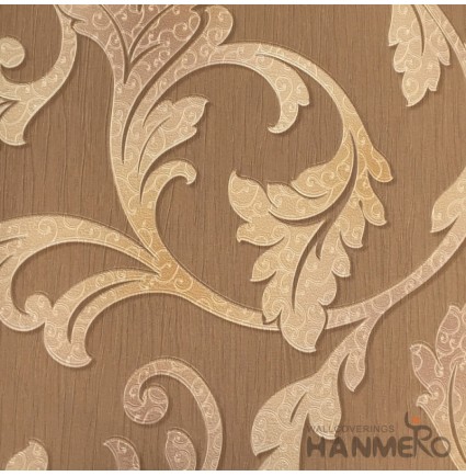  HANMERO European Deep Embossed PVC Brown Floral Wallpaper 580g 0.53*10M/Roll