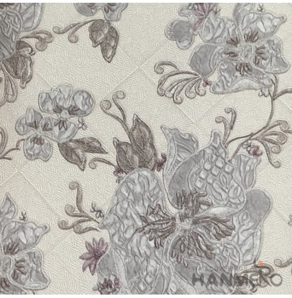 HANMERO European Deep Embossed PVC Grey Floral Wallpaper 580g 0.53*10M/Roll