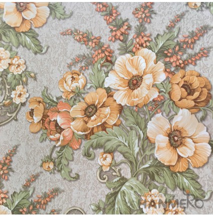 HANMERO Pastoral Deep Embossed PVC Multicolor Floral Wallpaper 580g 0.53*10M/Roll