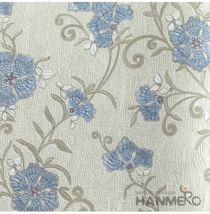 HANMERO Pastoral Deep Embossed PVC Blue Floral Wallpaper 580g 0.53*10M/Roll