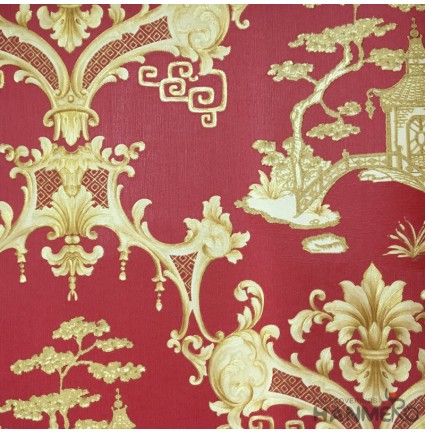 Hanmero Home Decoration Red Floral Classic Vinyl Embossed Wallpaper 0.53*10M/Roll