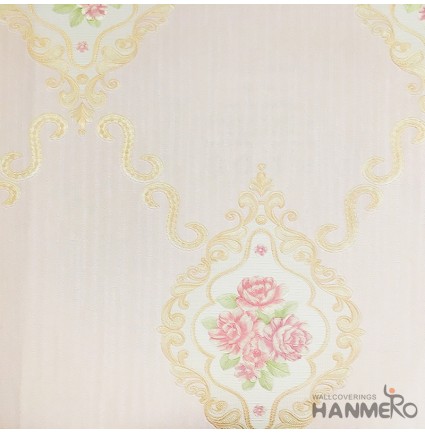 Hanmero Home Decoration Pale Pink Floral European Vinyl Embossed Wallpaper 0.53*10M/Roll
