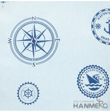 HANMERO Standard Compass PVC Wallpaper Modern Blue 0.53*10M/Roll For Room Wall