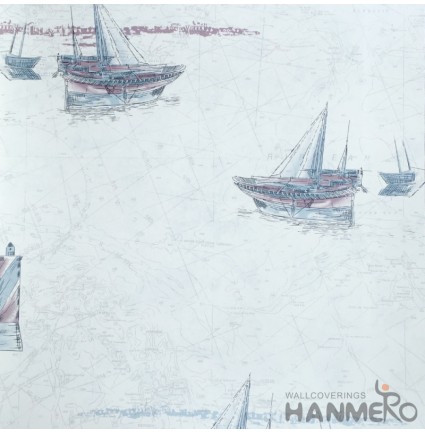 HANMERO European Vinyl Embossed Boat Blue Wallpaper For Bedding Living Room
