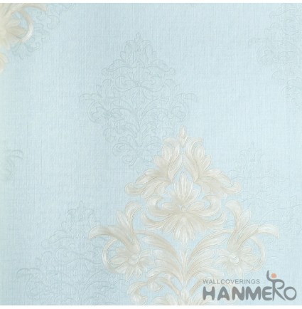 HANMERO European Vinyl Embossed Floral Blue Wallpaper For Bedding Living Room