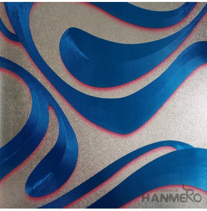 HANMERO PVC Modern Geometric Curve Blue Metallic Wallpaper For Interior Wall Decor