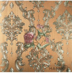 HANMERO PVC European Flowers Yellow Metallic Wallpaper For Interior Wall Decor