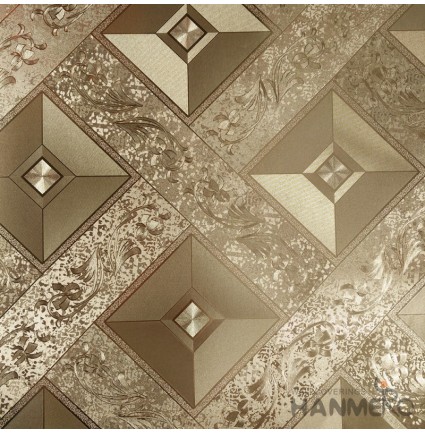 HANMERO PVC Modern Geometric Floral Brown Metallic Wallpaper For Interior Wall Decor