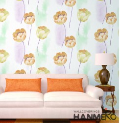 Hanmero Pastoral Orange Floral Printed Vinyl Wallpaper 0.53*10M/roll For Room De...