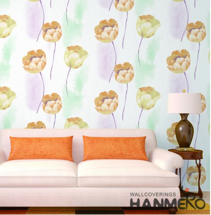 Hanmero Pastoral Orange Floral Printed Vinyl Wallpaper 0.53*10M/roll For Room Decoration