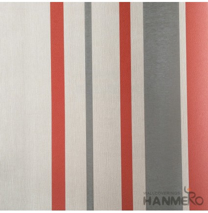 HANMERO Modern Embossed Red And Grey Vinyl Wallpaper With Stripes For Interior Wall