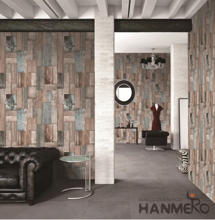 Hanmero Modern 3D Wood  Multi Color Embossed PVC Wallpaper 0.53*10M/roll Interior Home
