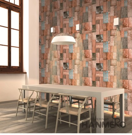 Hanmero Modern 3D Wood Orange Embossed PVC Wallpaper 0.53*10M/roll Interior Home