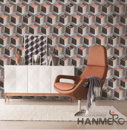 Hanmero Modern 3D Geometric 3D  Vermilion Embossed PVC Wallpaper 0.53*10M/roll Interior Home