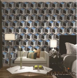 Hanmero Modern 3D Geometric 3D Light Blue Embossed PVC Wallpaper 0.53*10M/roll I...