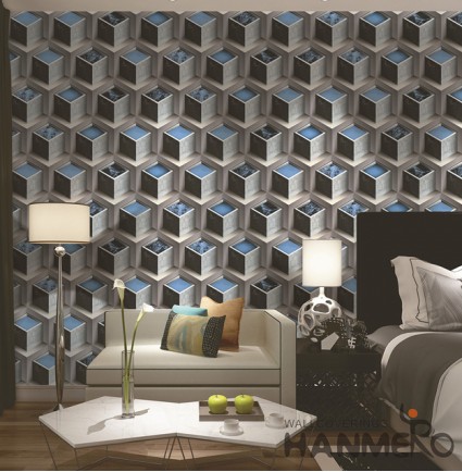 Hanmero Modern 3D Geometric 3D Light Blue Embossed PVC Wallpaper 0.53*10M/roll Interior Home