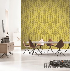 Hanmero Modern 3D Curve Waved Bright Yellow Embossed PVC Wallpaper 0.53*10M/roll...