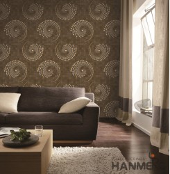 Hanmero Modern 3D Circle  Deep Brown Embossed PVC Wallpaper 0.53*10M/roll Interi...
