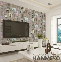 Hanmero Modern 3D Buildings Scenery Gray Embossed PVC Wallpaper 0.53*10M/roll In...
