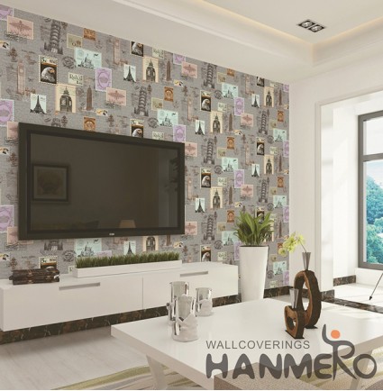 Hanmero Modern 3D Buildings Scenery Gray Embossed PVC Wallpaper 0.53*10M/roll Interior Homegray