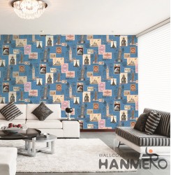 Hanmero Modern 3D Buildings Scenery Blue Embossed PVC Wallpaper 0.53*10M/roll In...