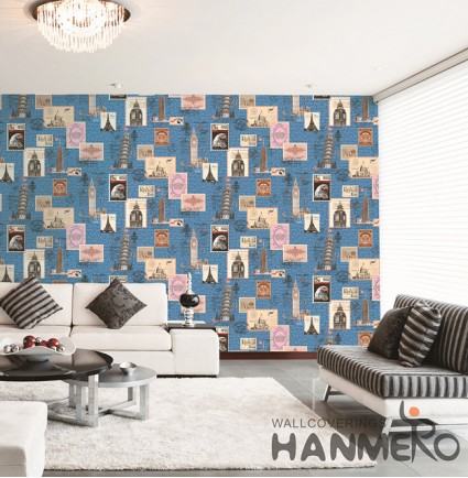 Hanmero Modern 3D Buildings Scenery Blue Embossed PVC Wallpaper 0.53*10M/roll Interior Home