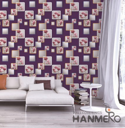 Hanmero Modern 3D Geometric Flower Violet Embossed PVC Wallpaper 0.53*10M/roll Interior Home