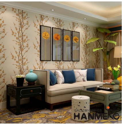 HANMERO High Quality Floral Pattern Interior Room Decor Glitter Wallpaper with Wet Embossed Technology 