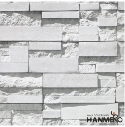 HANMERO Modern Faux Brick Stone Textured Wallpaper Roll 3D Gray Rock Brick Blocks Home Room Decoration 20.86" x 393"