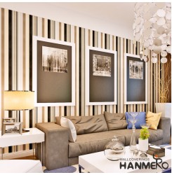 HANMERO European Modern Minimalist Country Luxury Stripes PVC Embossing Wallpaper Roll for Living Room Bedroom TV Backdrop Wall Black/White Color