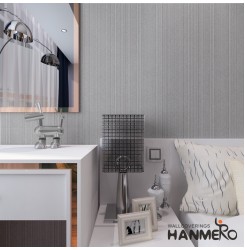 HANMERO 10m Flocking Contemporary Simple Design Vertical Narrow Stripes Non Woven Wallpaper Rolls Solid Color for Bathroom Silver Gray
