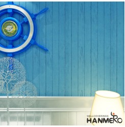 HANMERO Mediterranean-style Blue Wood Non-woven Fabrics Wallpaper