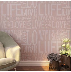 HANMERO English Letters "LOVE LIFE" Modern Style Non-woven Wallpaper Murals Roll 0.53m x 10m for Living Bedroom (Light Purple)