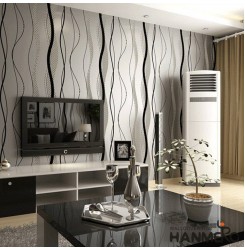 HANMERO High-grade Modern Microfiber Non-woven Flocking Black&Gray Stripes and Curves Wallpaper Murals Rolls for Living Room/Bedroom/TV Backdrop Home Decor 0.53m(20.86'') x 10m(393.7'')