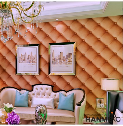 HANMERO Modern Luxury 3D Faux Leather Textured 10m Vinyl Mural Wallpaper for Living Bedroom Khaki