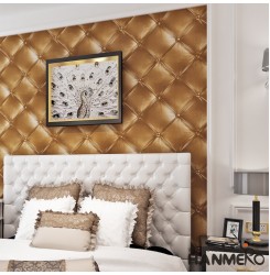 HANMERO Modern Luxury 3D Faux Leather Textured 10m Vinyl Mural Wallpaper for Living Bedroom (gold)