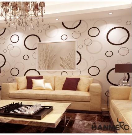 HANMERO 10m Super Larger European PVC Removable Polka Dot Abstract Curves Embossing Vinyl Wallpaper for Living Dining Bedroom Sofa Background (White Black Circle)
