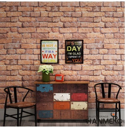 Hanmero Retro Imitation Brick Wall Non Woven High Grade Wall Paper Roll Embossed Rustic Shabby Brick Stone Pattern Wallpaper (Color 2)