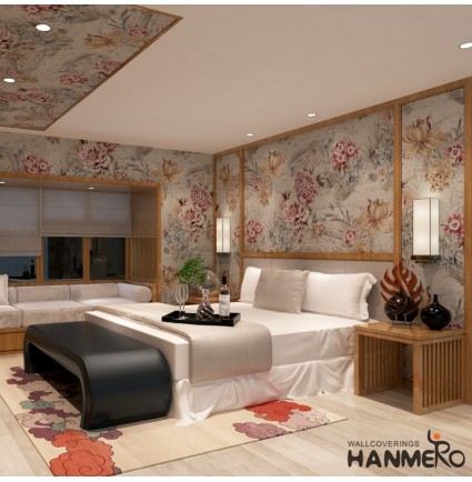 HANMERO Rural High End Floral Thick Deep Embossing Flower Textured PVC Wallpaper Roll Living Bedroom Kitchen Room Wall Paper Silver