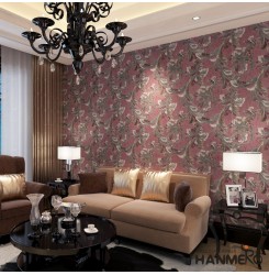 HANMERO Wallpaper Rolls 3D Modern Deep Embossed Wallcoverings Leaves TV Backgroung Living Room Bedroom Wall Paper Red