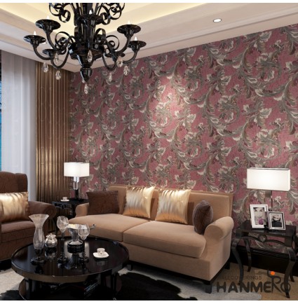 HANMERO Wallpaper Rolls 3D Modern Deep Embossed Wallcoverings Leaves TV Backgroung Living Room Bedroom Wall Paper Red