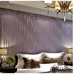 Hanmero Modern Minimalist Non-woven Water Plant Pattern 3D Flocking Embossed Wallpaper Roll For Living Room Bedroom Walls Purple